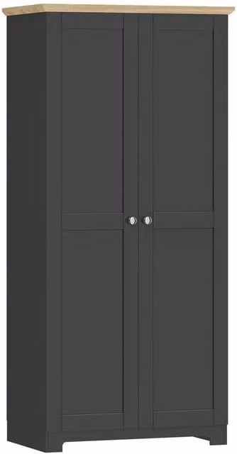 KORVIXA Black Wooden Storage Cabinet with 2 Hinged Doors, H 172 x W 100 x D 100 cm