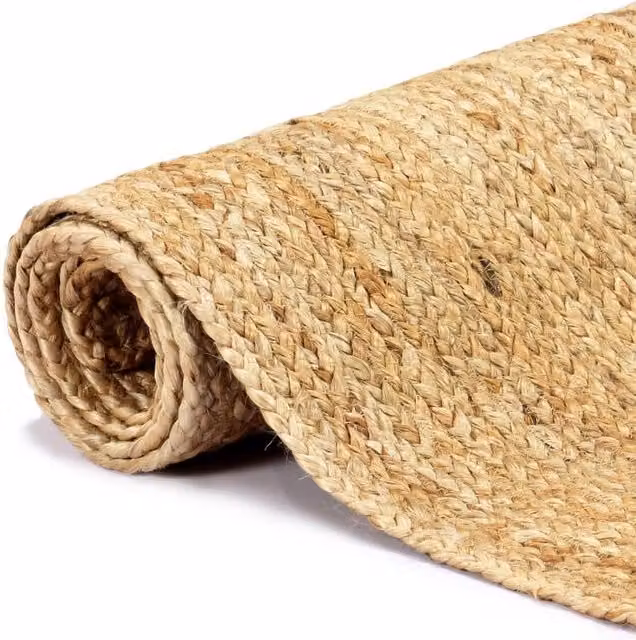 Berkfield Home Handmade Braided Jute and Cotton Round Rug in Beige, Diameter: 80 cm
