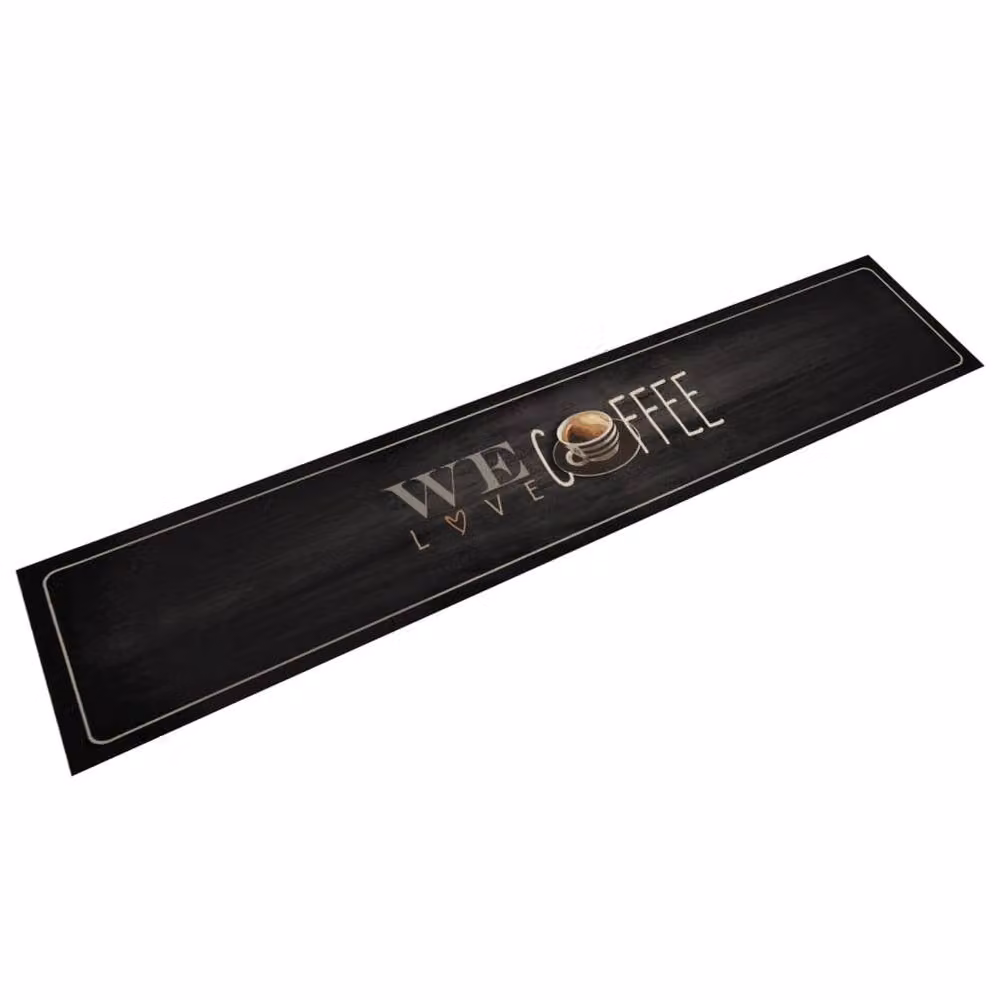 Berkfield Home Washable Coffee Text Kitchen Rug in Black Velvet, W: 60 cm, L: 300 cm – 2