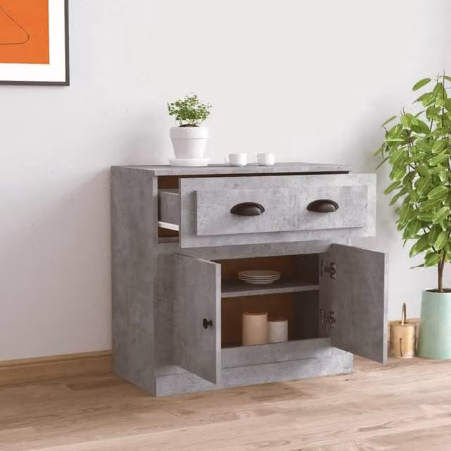 Berkfield Home Industrial Sideboard in Concrete Grey, MDF, W/D/H: 70 x 35.5 x 67.5 cm