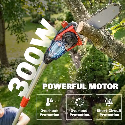 Outsunny 18V 8 inch Cordless Pole Chainsaw in Black with Spare Battery and Quick Charger – 4