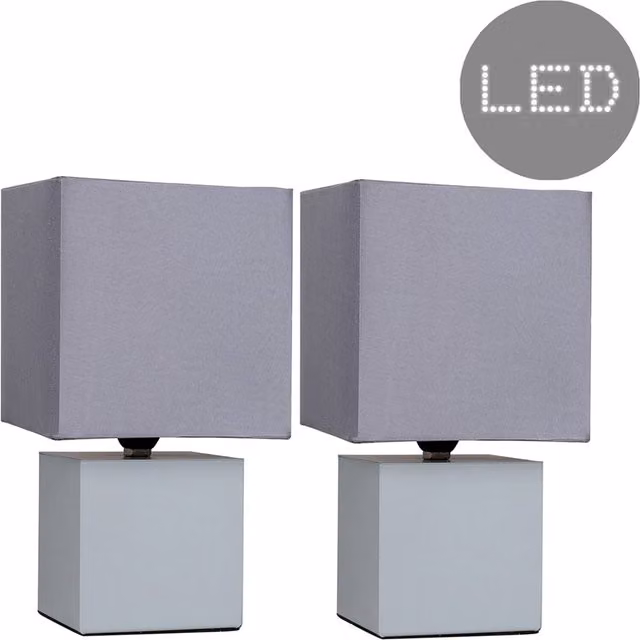 ValueLights Cubbie Cube Touch Table Lamps, Set of 2, Grey