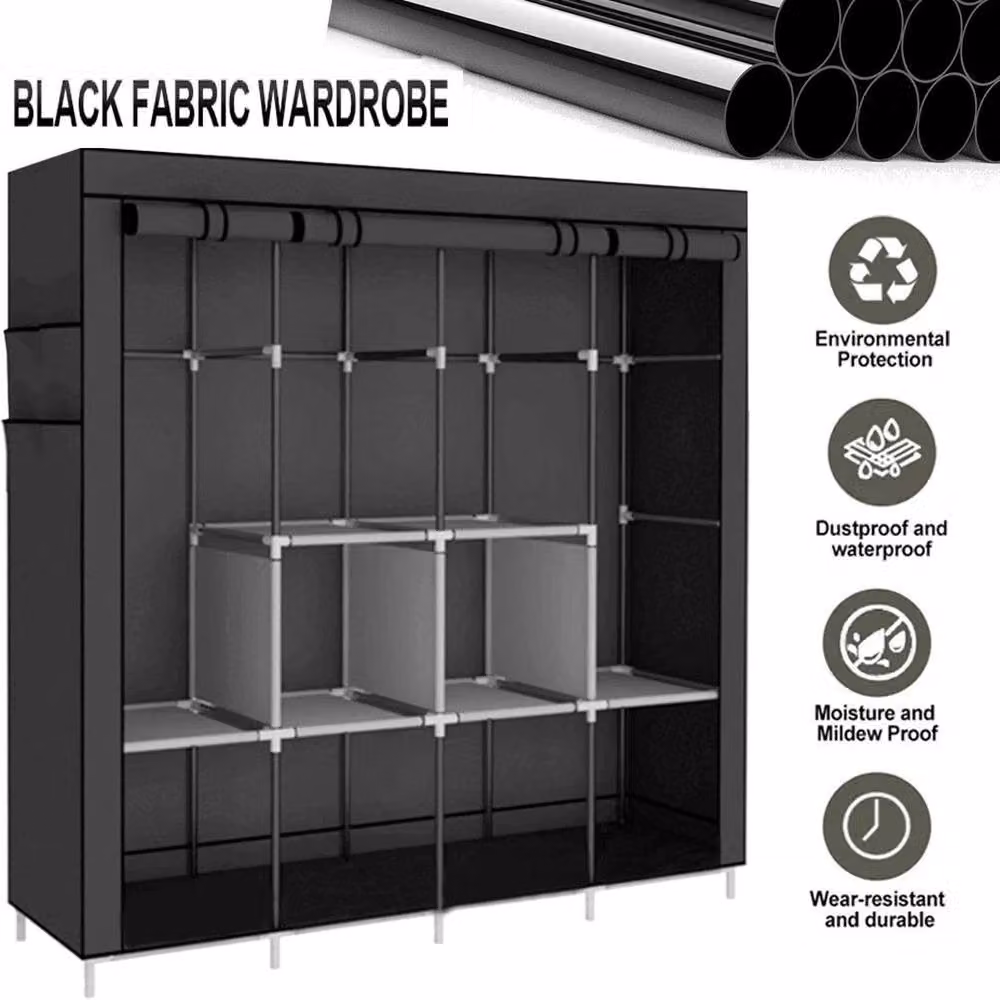 EONLION Large Black Fabric Wardrobe with Hanging Rail and Internal Shelves, Width: 100 cm – 5