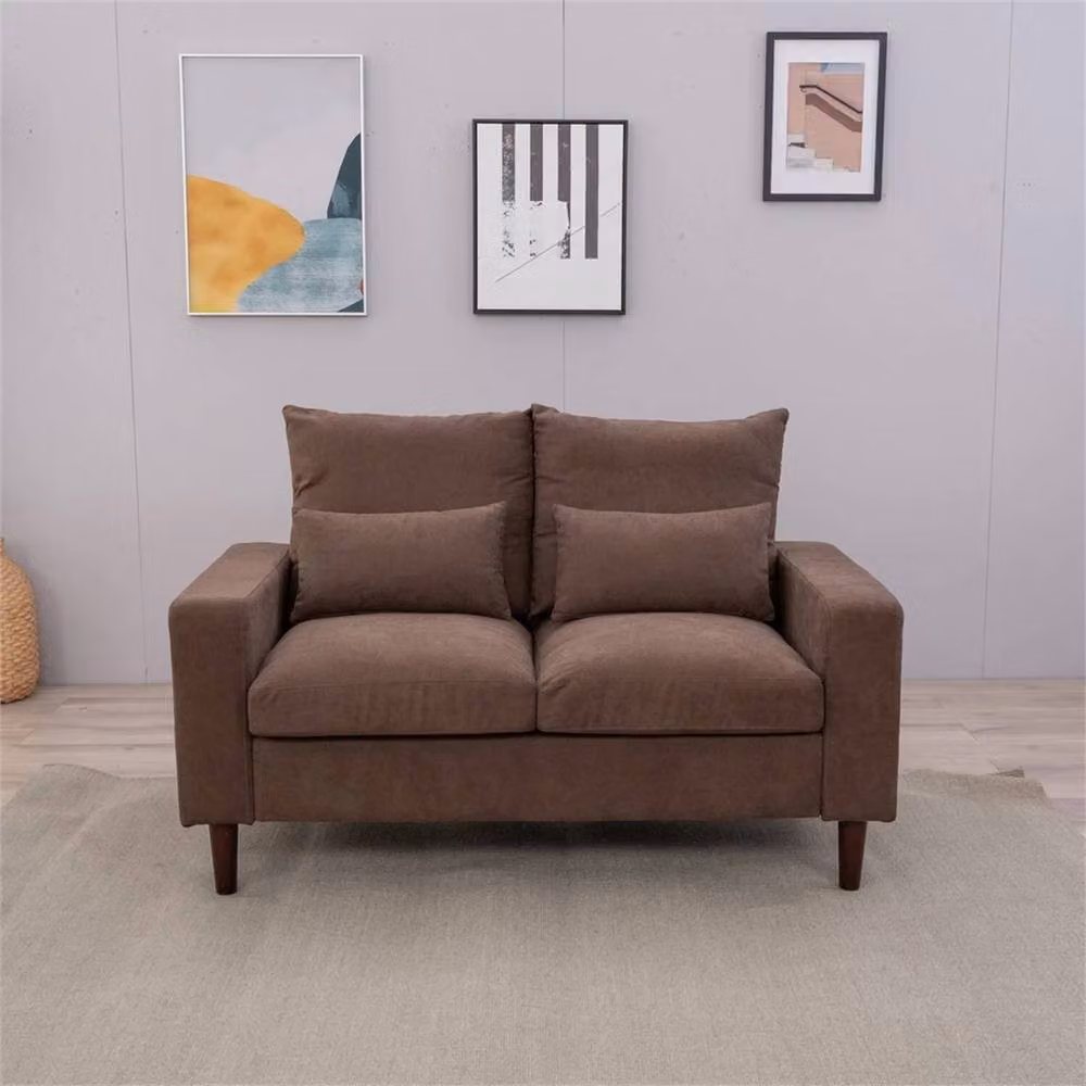 FORGEVIO Brown 2 Seater Modern Linen Fabric Upholstered Sofa with Metal Frame – 3