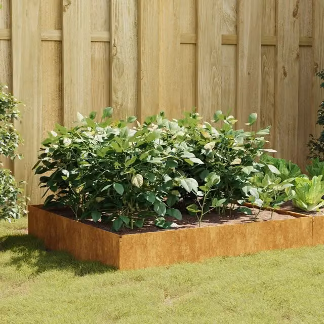 Berkfield Home Garden Raised Bed in Brown Corten Steel, W: 100 cm, D: 100 cm, H: 33.5 cm