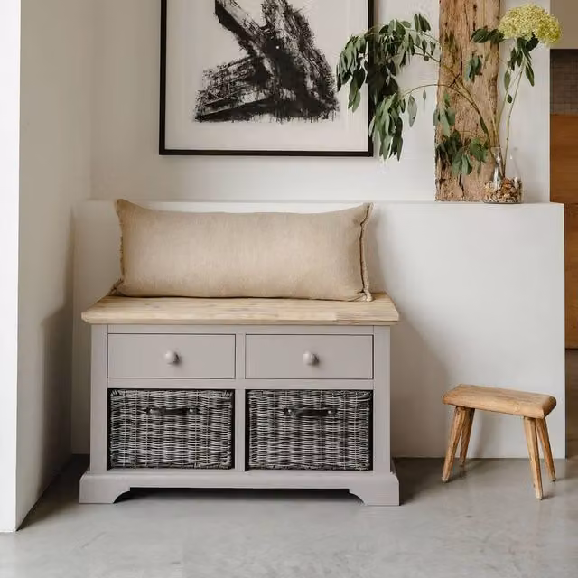 Statement Furniture Florence Storage Bench with 2 Drawers and 2 Baskets in Light Grey – 1