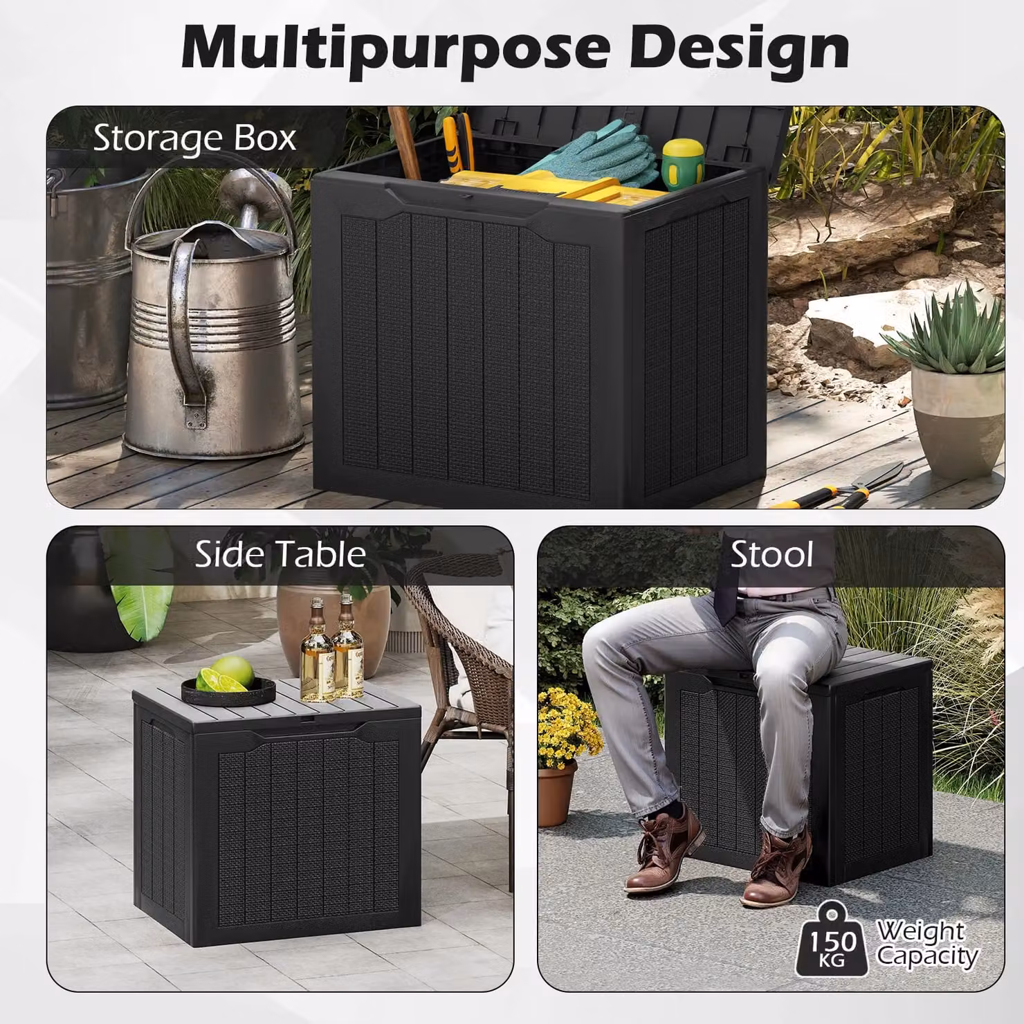 Costway 96L Outdoor Storage Deck Box with Lockable Lid in Black – 8