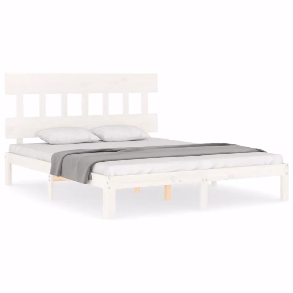 Berkfield Home Solid Wood Bed Frame with Headboard in White, 160 x 200 cm – 2
