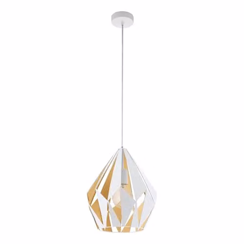 Eglo Carlton 1 Vintage Suspended Pendant Lamp in White and Gold/Brass