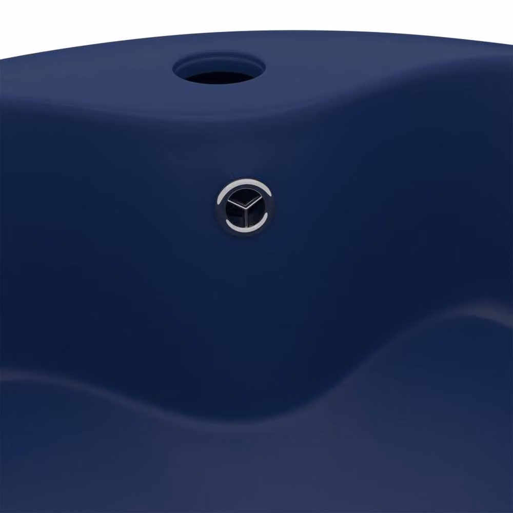 Berkfield Home Luxury Ceramic Round Countertop Wash Basin with Overflow, Matt Dark Blue, W/D/H: 36 x 36 x 13 cm – 4