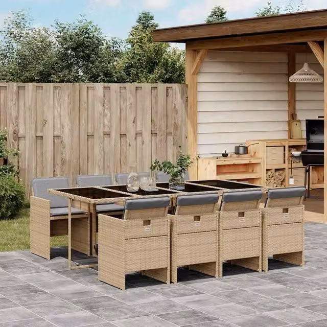 Berkfield Home 9 Piece Poly Rattan Garden Dining Set with Beige Cushions – 1