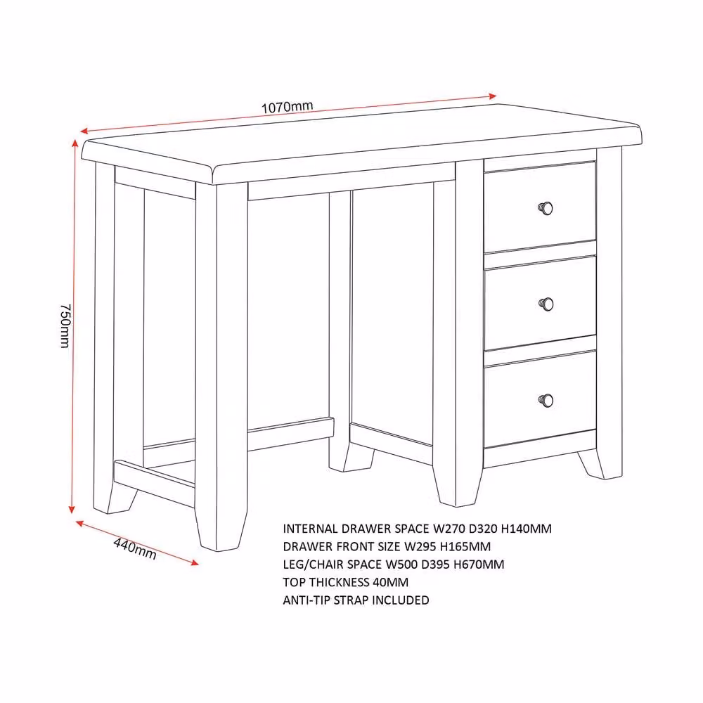 Seconique Windsor 3 Drawer Dressing Table Set in Light Oak – 2