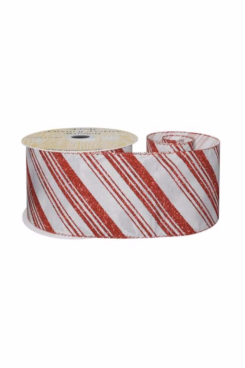 KDMD White Satin Ribbon with Red Glitter Diagonal Stripes, Width: 6.3 cm, Length: 9 m – 2