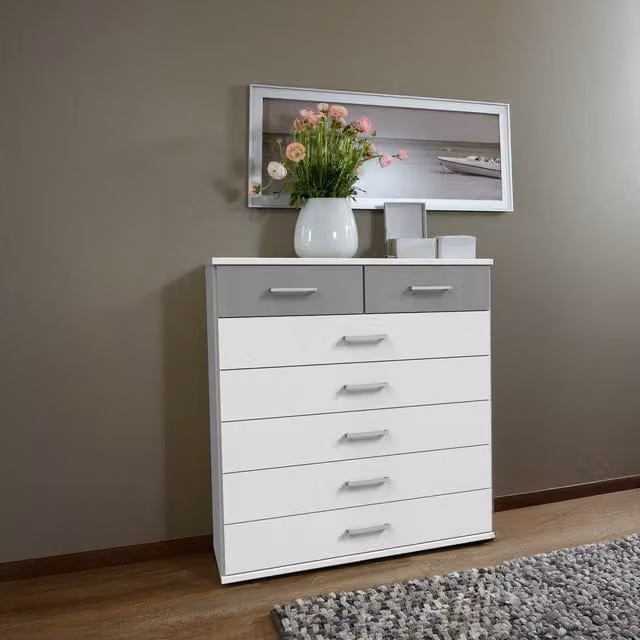 Tjs Modern White and Grey 5+2 Chest of Drawers