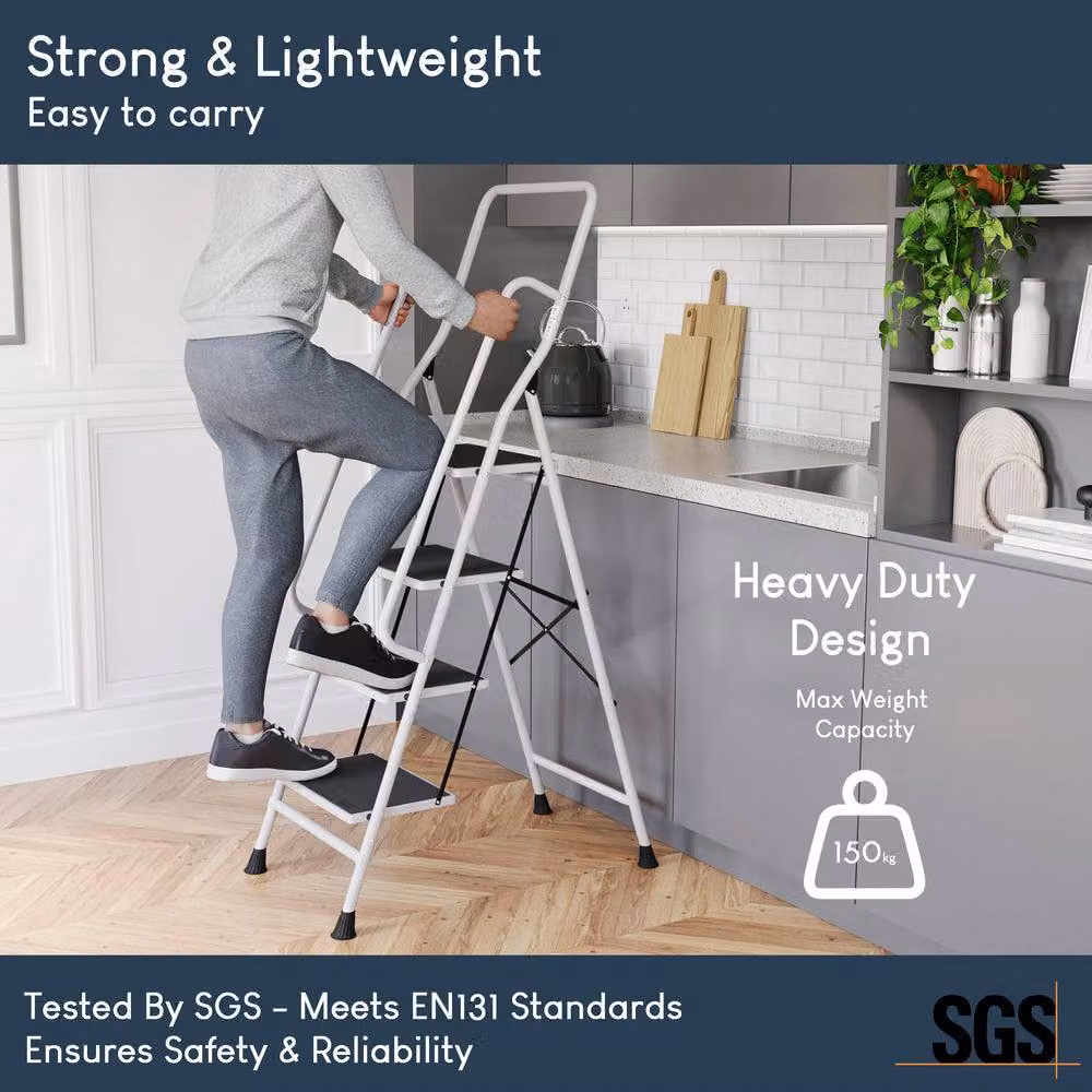 HD Designs Home Vida 4 Step Ladder with Handrail in White – 7
