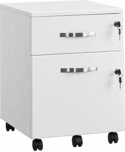 VOGREX White Lockable 2 Drawer Metal Office Pedestal Filing Cabinet with Castors – 1