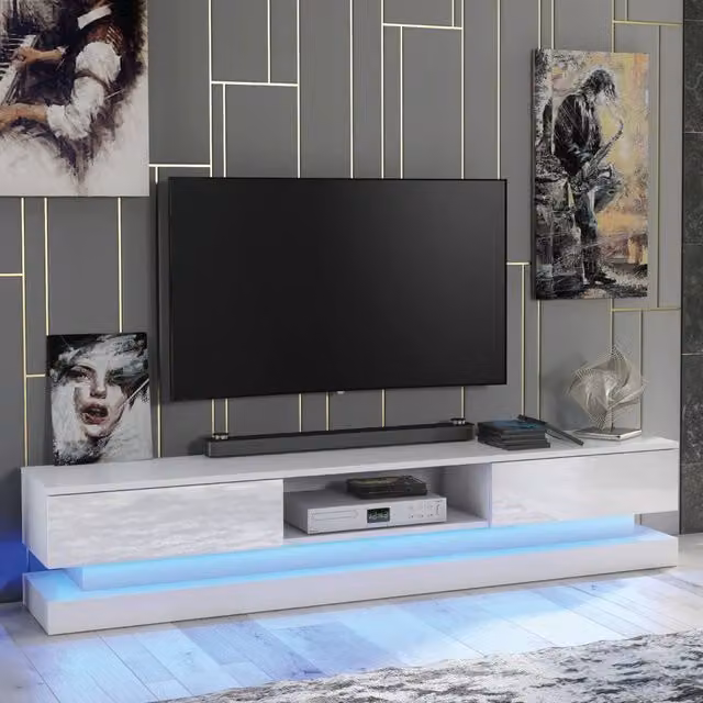 Mex Furniture LTD Bloom TV Unit, White with Glossy Doors and LED Lights, W: 180 cm, H: 36 cm, D: 35 cm