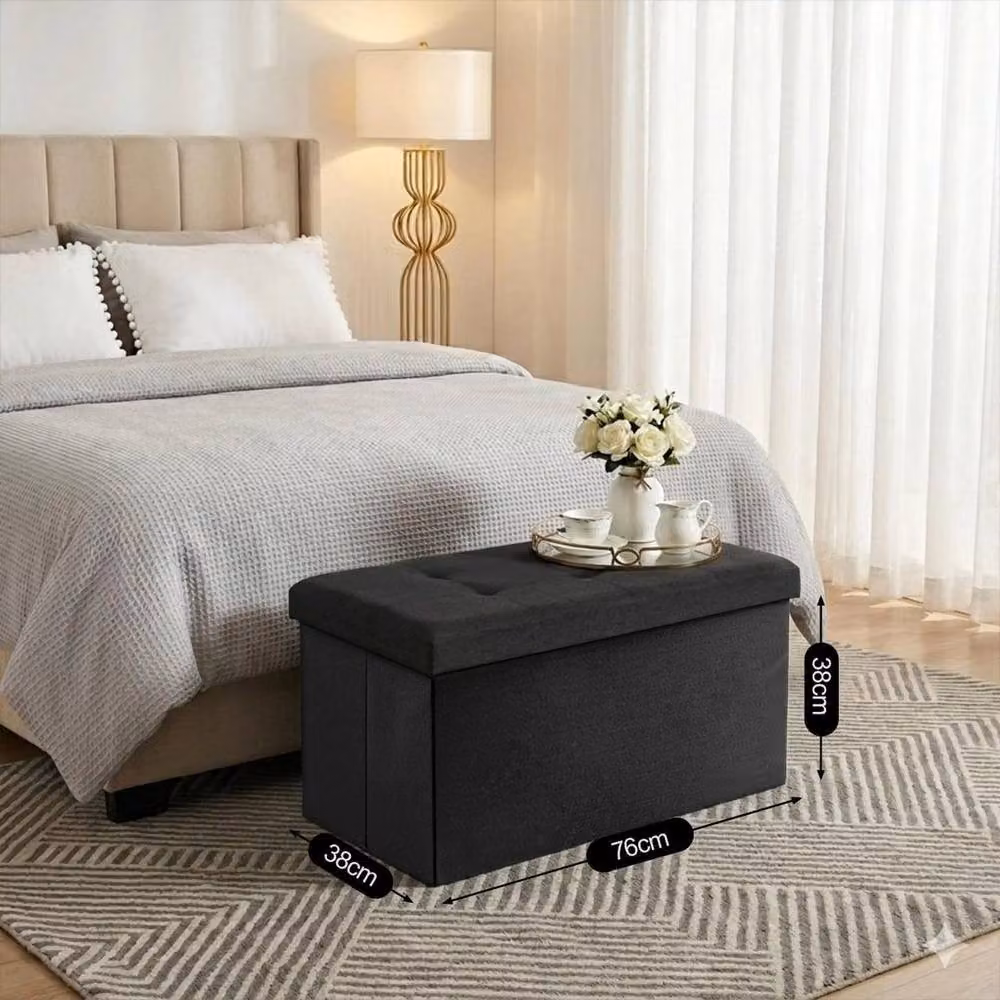 KORVIXA Black Fabric Folding Bench Ottoman Storage Seat W/D/H: 100 x 100 x 38 cm – 2