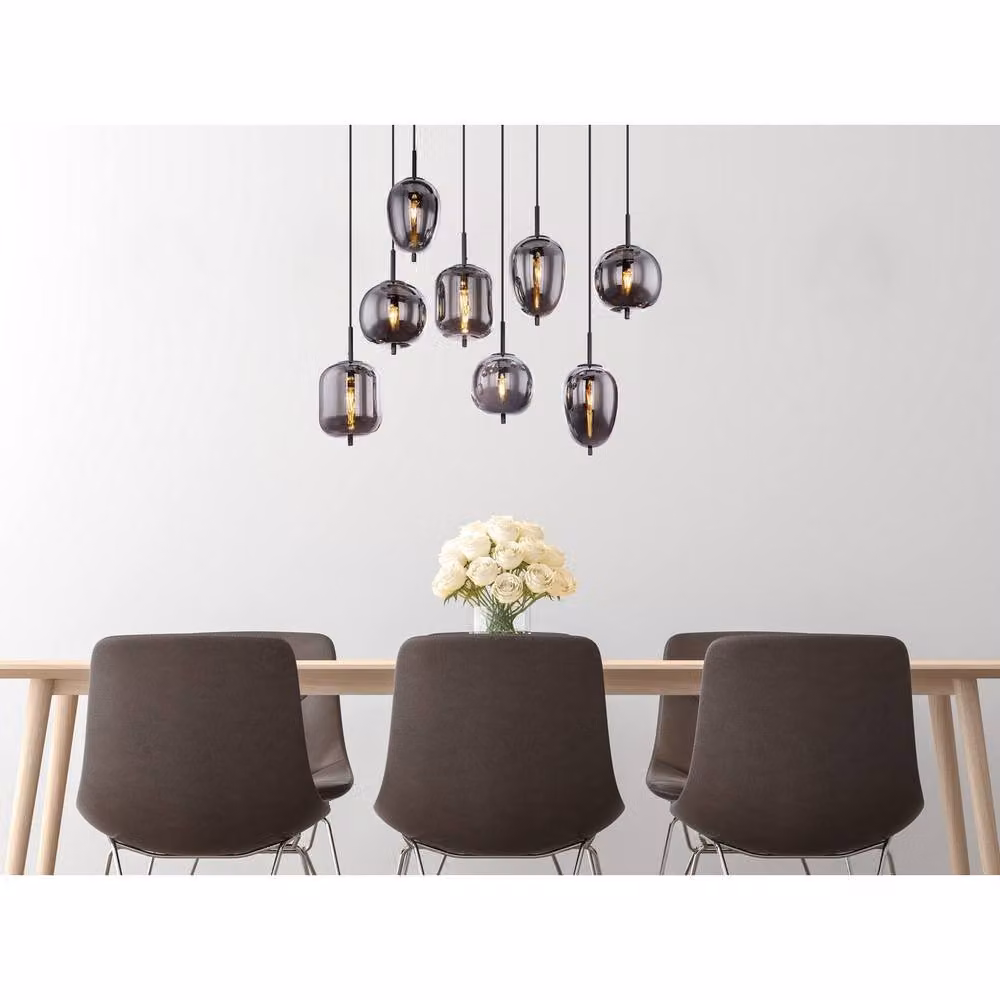 Globo Lighting Blacky Cluster Pendant Ceiling Light in Black with Glass Shade and 8x E14 Sockets, Height Adjustable – 6