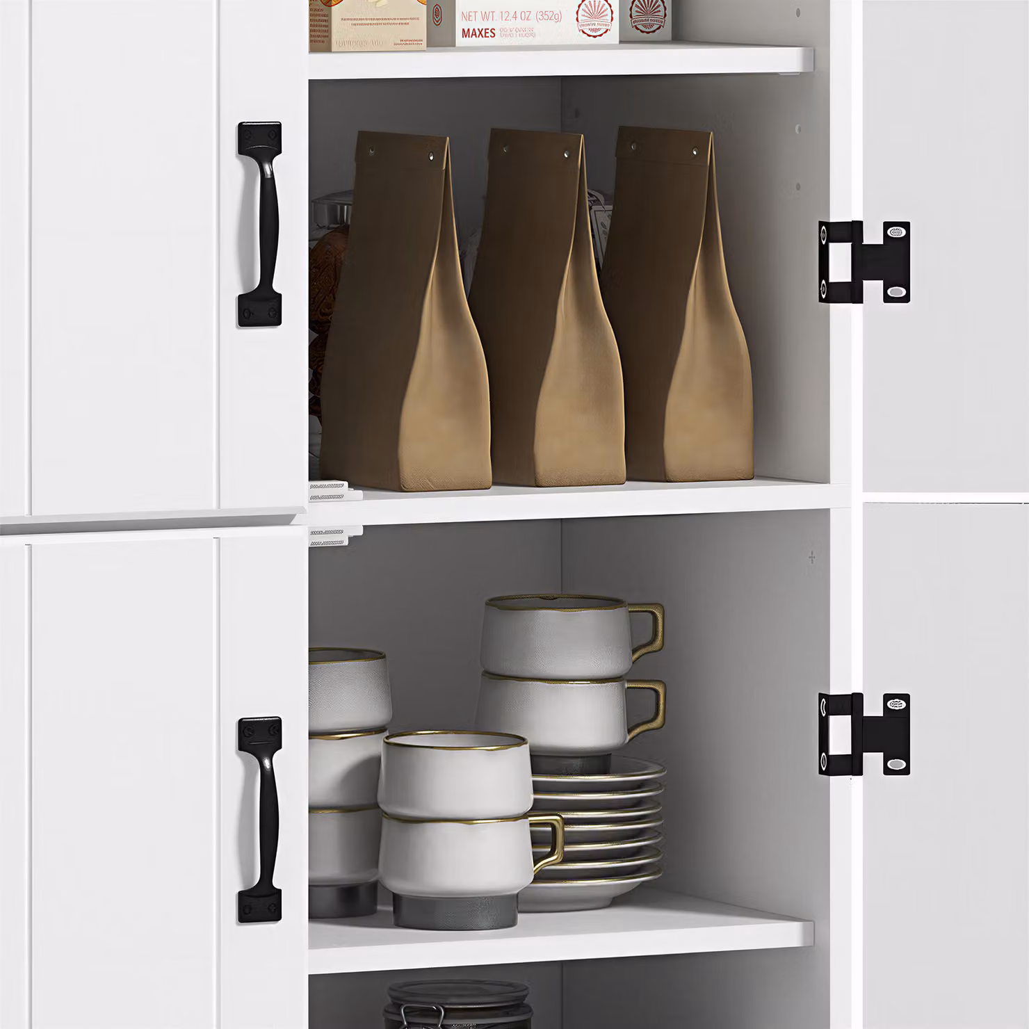 HOMCOM White 4-Door Tall Freestanding Kitchen Cupboard with 6-Tier Storage and 2 Adjustable Shelves – 4
