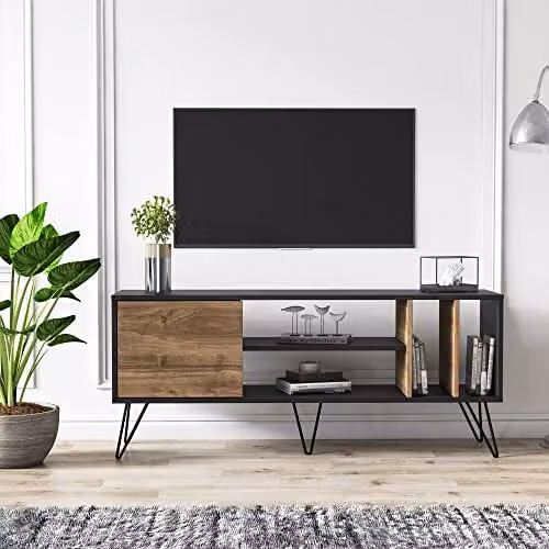 DECOROTIKA Mistico Industrial TV Stand and Media Console in Black and Brown, Width: 140 cm