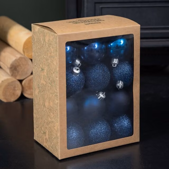 Samuel Alexander Set of 24 Shatterproof Round Christmas Tree Baubles in Midnight Blue and Silver, Diameter: 6 cm