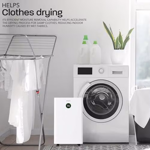 MONHOUSE Digital Dehumidifier in White with Sleep Mode, 24H Timer and Continuous Drain, 16L/Day Capacity – 3
