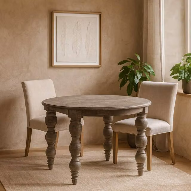 Wyld Haus Montaine Round Rustic Wood Dining Table in Brown and Grey, Diameter: 120 cm, Height: 76 cm – 1