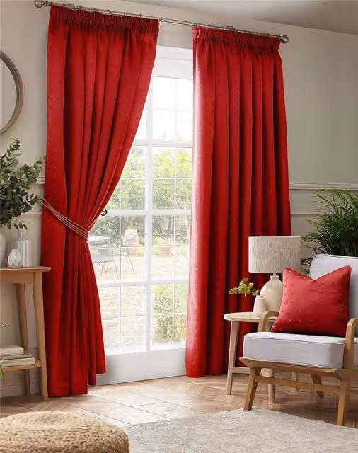 Ideal Textiles Madison Red Velvet Pencil Pleat Curtains, Width: 229 cm, Drop: 274 cm – 1