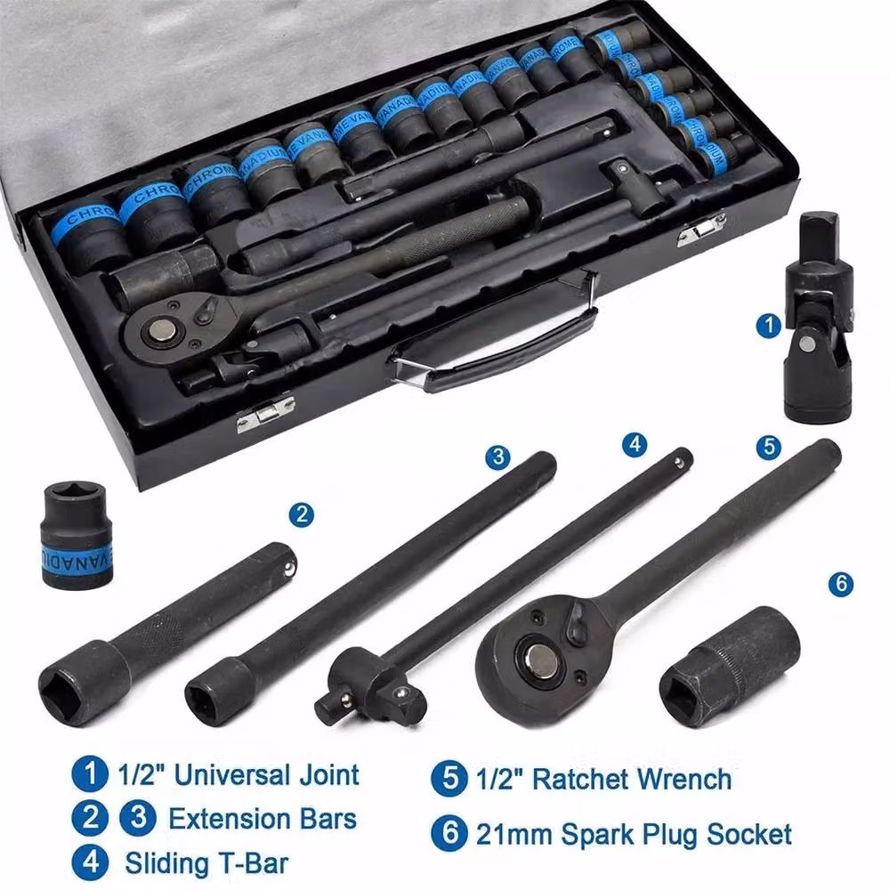 EONLION 1/2 inch Metric Ratchet Wrench Socket Set 8-32mm with Extension Bar in Black – 3