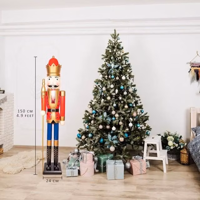Shatchi Classic Multicolour Wooden Nutcracker Christmas Ornament Figure, Height: 150 cm – 1