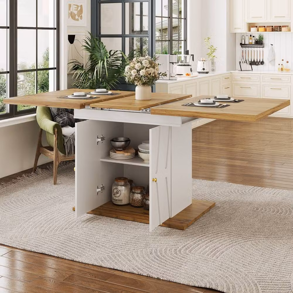 Rolipo Extendable Rectangular Dining Table in White Wood Effect – 2