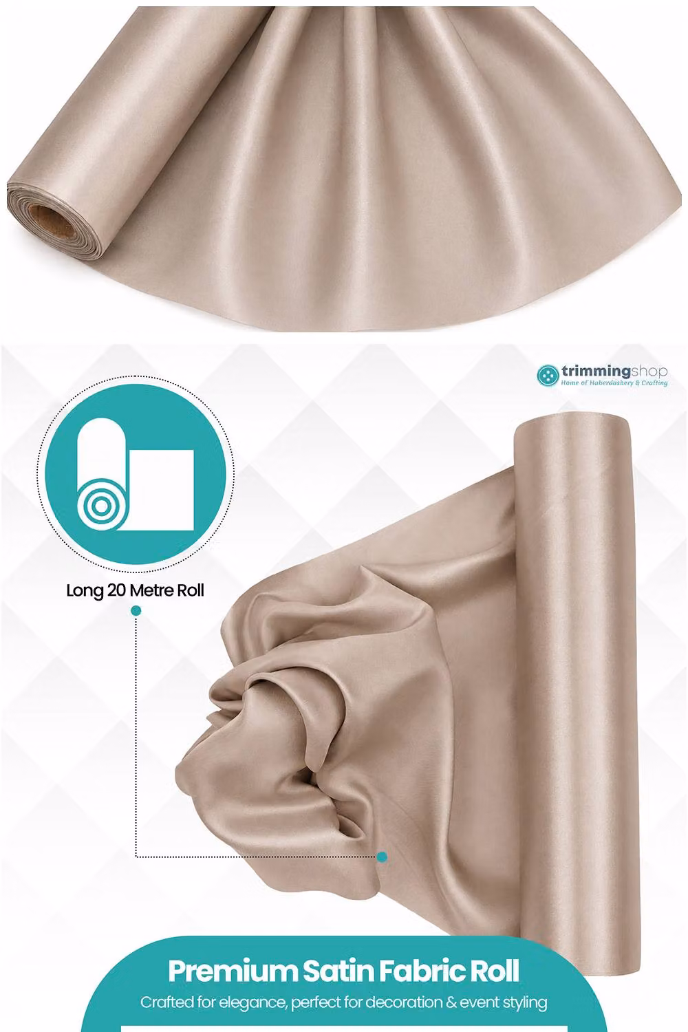 Neel Blue Beige Satin Polyester Fabric Roll, W: 29 cm, L: 20 m – 2