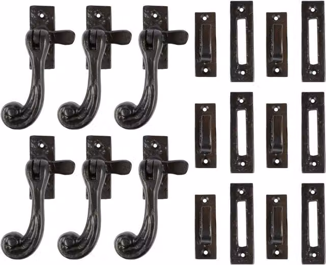 Hammer and Tongs Rustic Window Fastener, Left Handed, Matt Black Iron, Pack of 6, W: 45 mm, H: 110 mm – 8