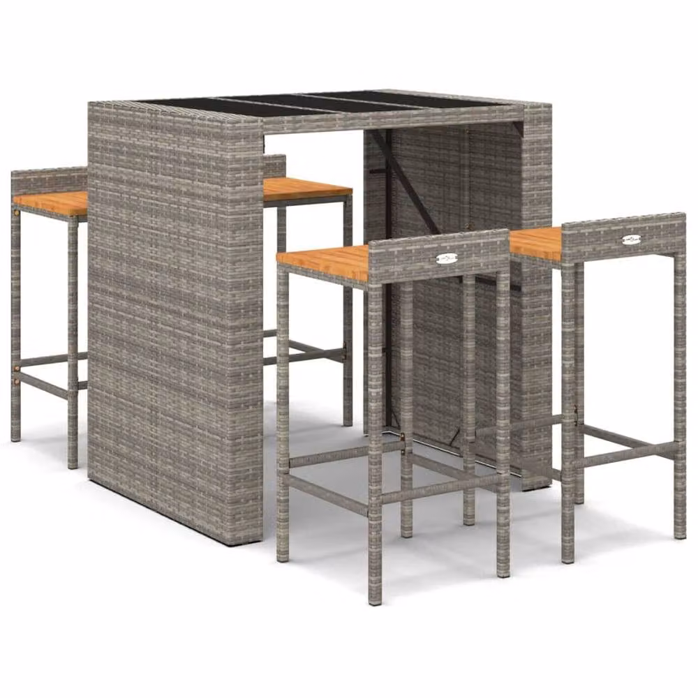 Berkfield Home 5 Piece Garden Bar Set in Grey Poly Rattan and Solid Acacia Wood – 2