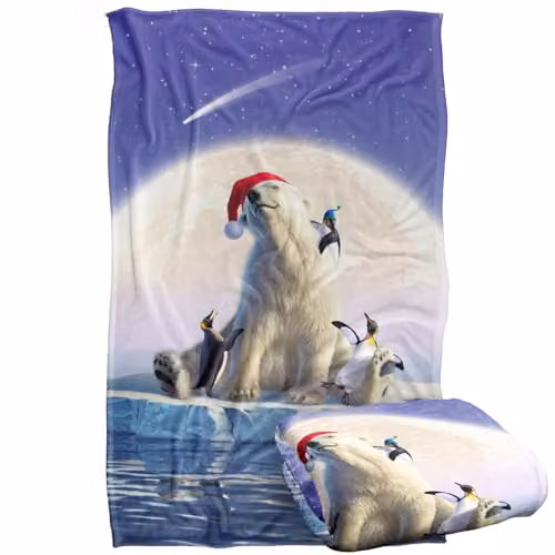 JQ Licensing JLo Christmas Polar Bear and Penguins Super Soft Silky Touch Fleece Throw Blanket, Multicolour, W: 91 cm, D: 147 cm