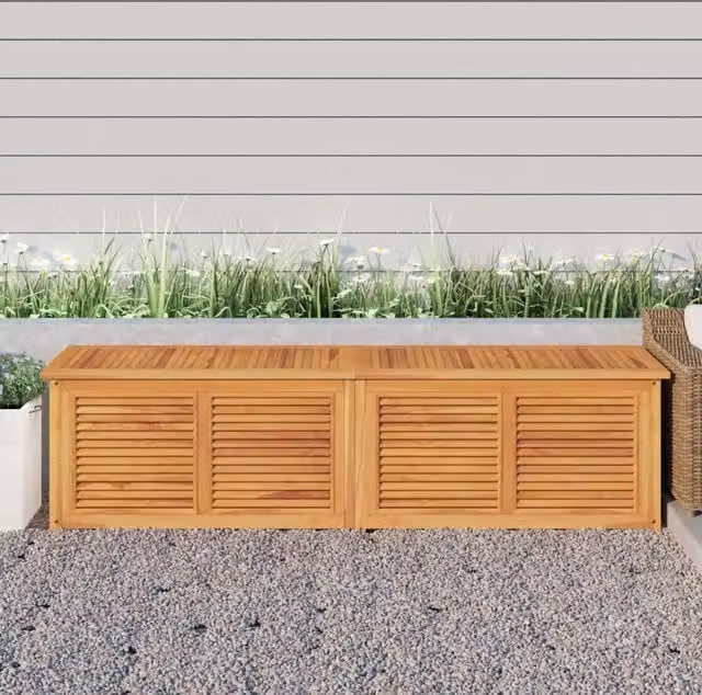 Berkfield Home Garden Storage Box with Bag in Brown Solid Teak Wood, W/D/H: 200 x 50 x 53 cm – 1