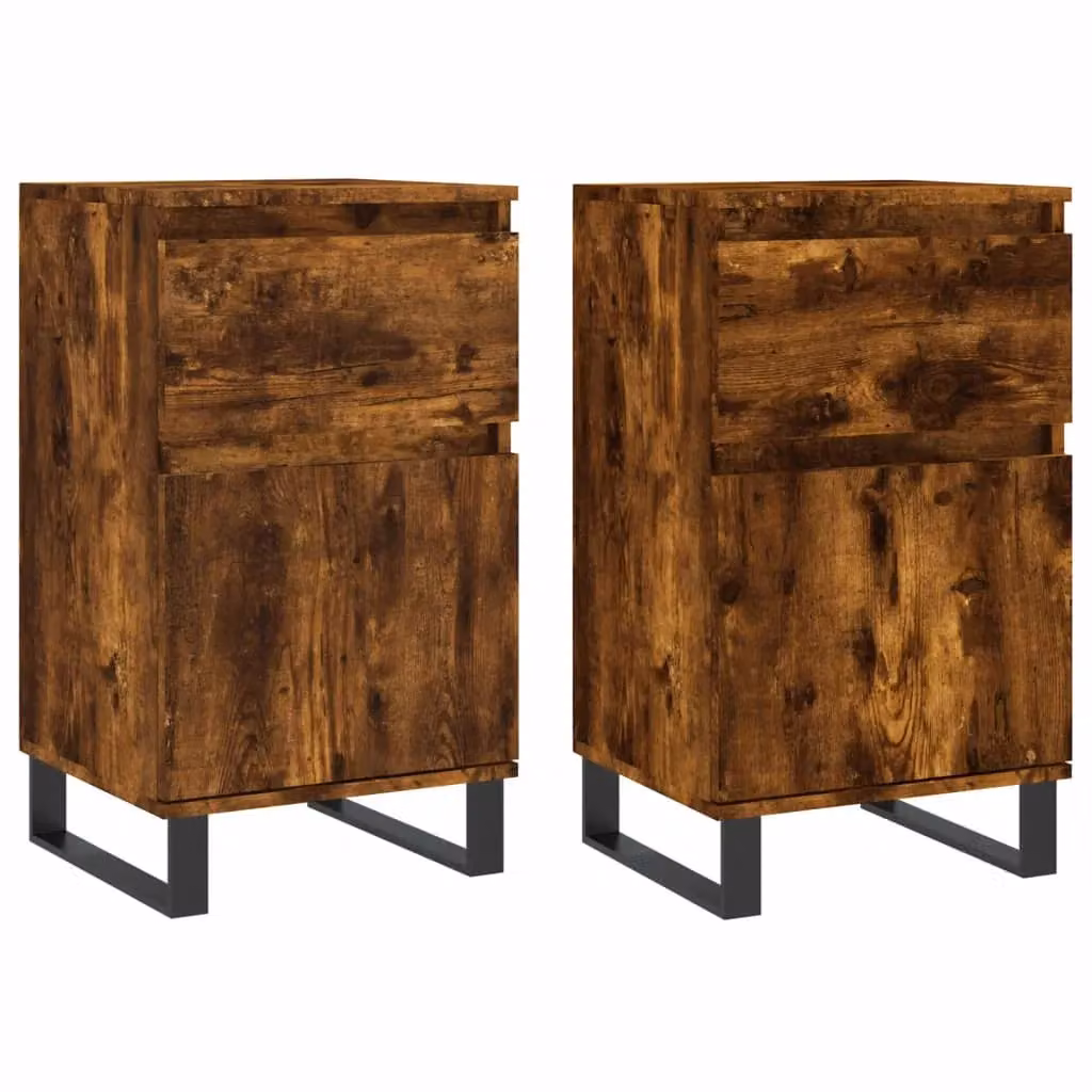 Berkfield Home Set of 2 Smoked Oak Sideboards in Brown, W/D/H: 40 x 35 x 70 cm – 2