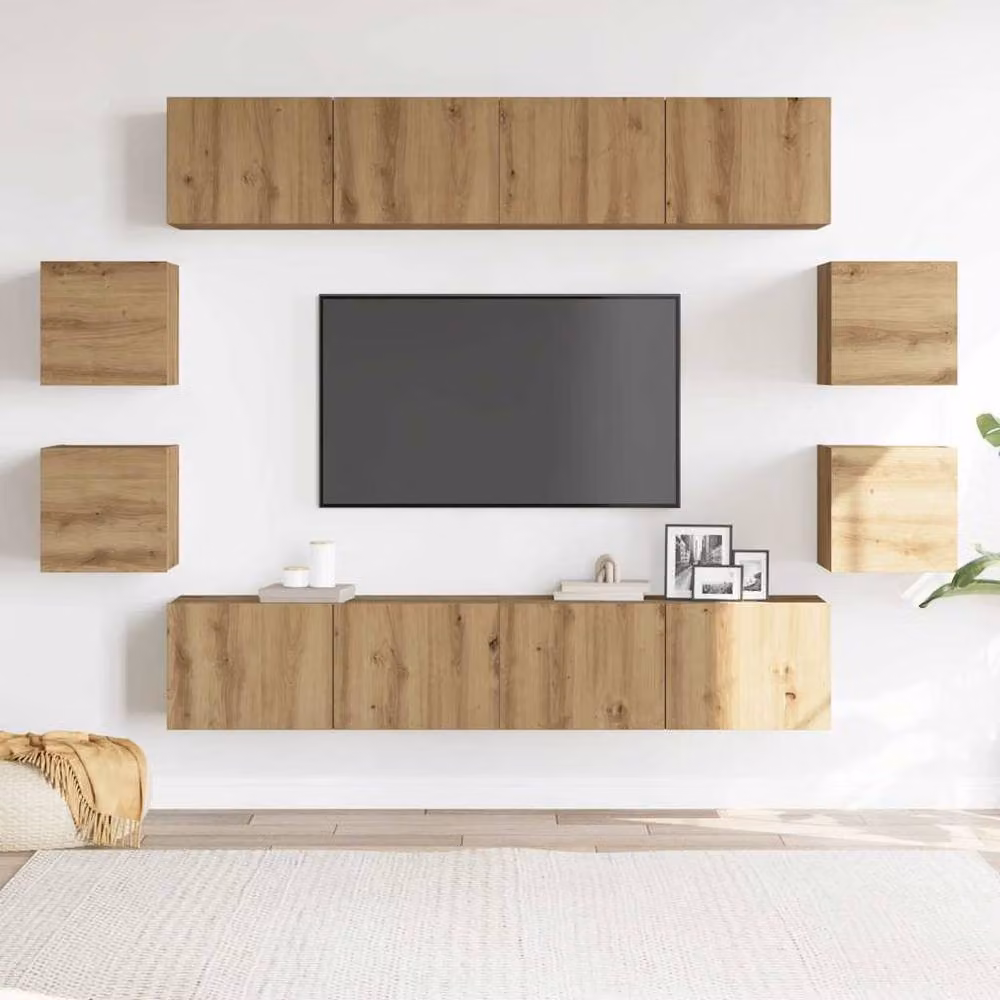 Berkfield Home Artisan Oak Wall Mounted TV Cabinets, 8 Piece Set in Brown – 2