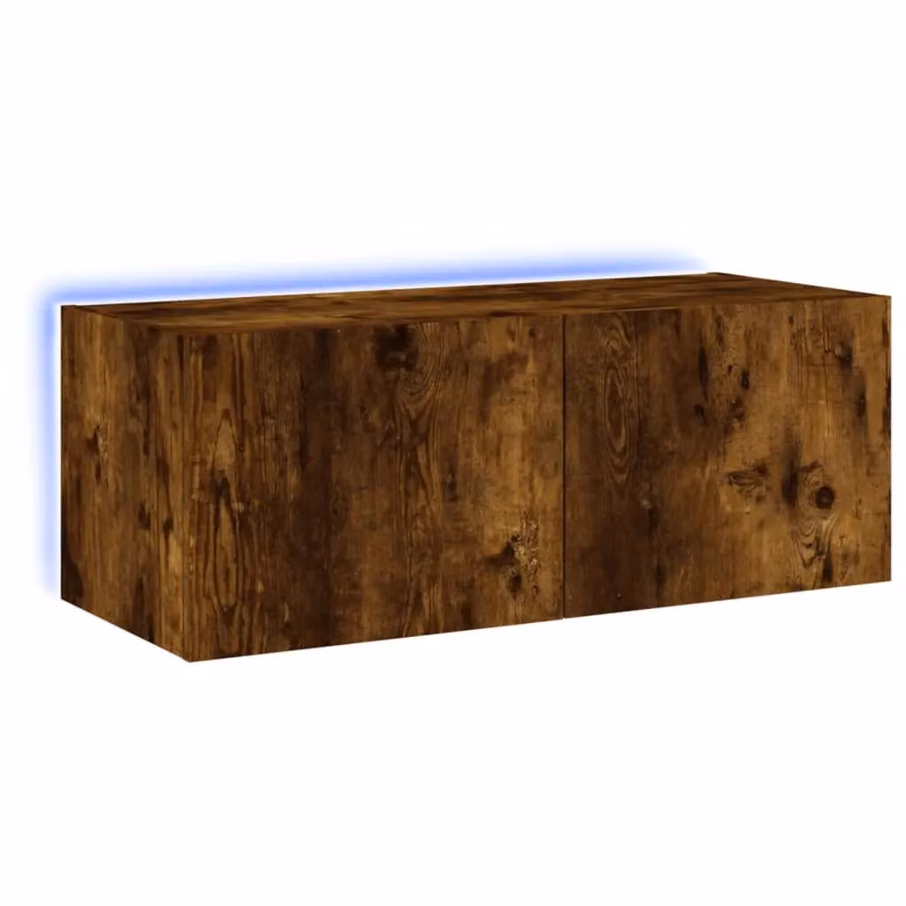 Berkfield Home Modern Wall Mounted TV Cabinet with Integrated LED Lights in Smoked Oak Brown, W/D/H: 80 x 35 x 31 cm – 2