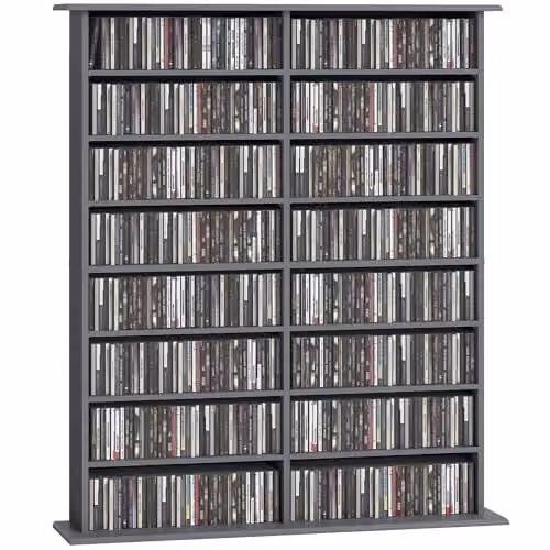 HOMCOM Grey Media Storage Unit with Adjustable Shelves for CDs and DVDs