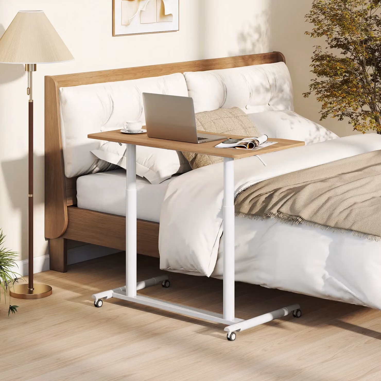 Costway C-Shaped Mobile Standing Desk with Adjustable Height and Castors in Beige – 2
