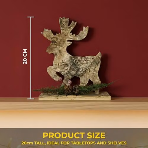 SHATCHI Rustic Reindeer Shape Birch Bark Wooden Christmas Tree Decoration, Height: 20 cm – 3