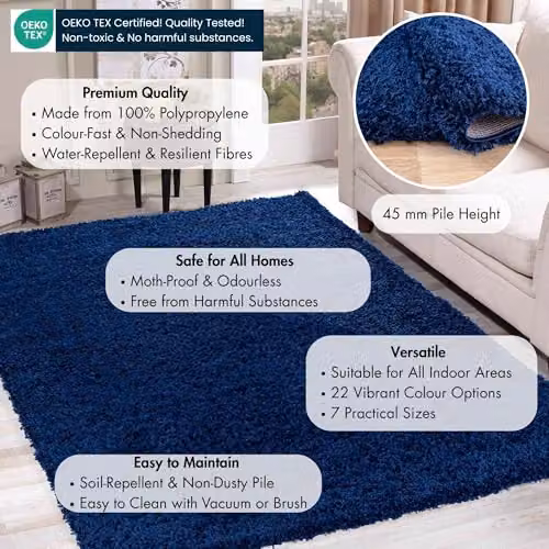 Serdim Rugs Blue Plain Modern Shaggy Hallway Runner Rug, W: 60 cm, L: 220 cm – 2