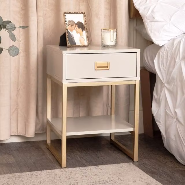 Melody Maison Elle Stone One Drawer Bedside Table in Grey, White or Gold