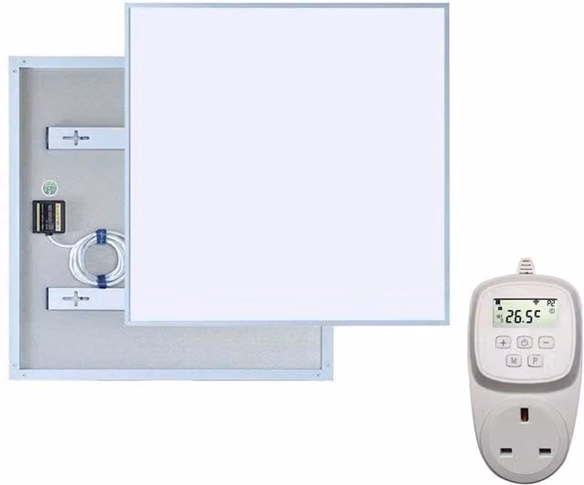 ENER-J 360W Infrared Glass Heater in White with WiFi Thermostat and App Control, W: 60.6 cm, H: 60 cm, D: 4.7 cm