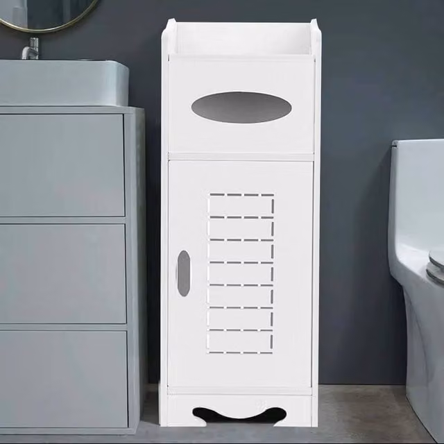 Havendro White Plastic Bathroom Storage Cabinet with Drawer and Cupboard, W/D/H: 55 x 21 x 55 cm – 1