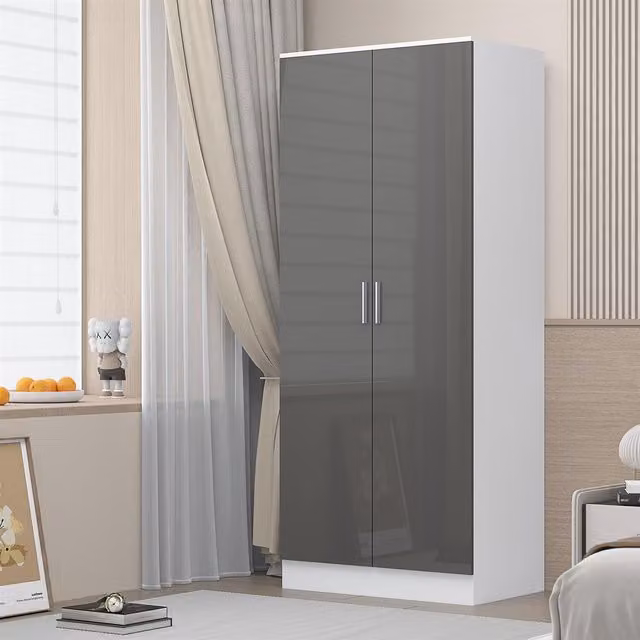 REFLECT 2 Door Wardrobe with Grey High Gloss and White Matt Finish