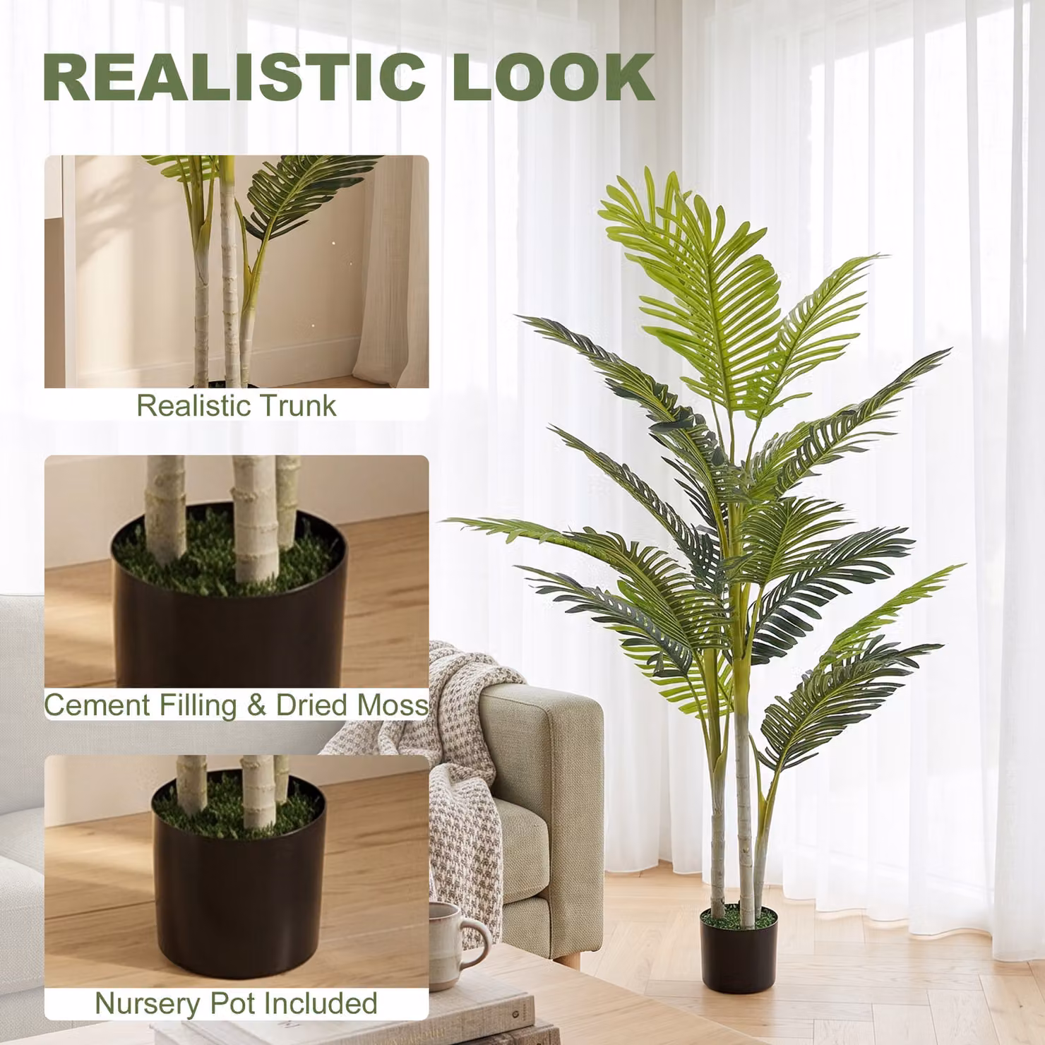 Outsunny Artificial Palm Tree Green and Black Faux Plant, Height: 150 cm – 3