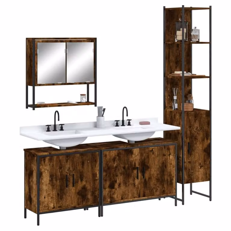 Berkfield Home 4 Piece Industrial Bathroom Furniture Set in Brown Smoked Oak